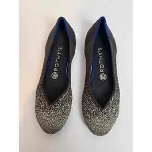 Rothy's The Flat Women's 7.5 Black Silver Ombre Knit Ballet Flat Blue Trim
